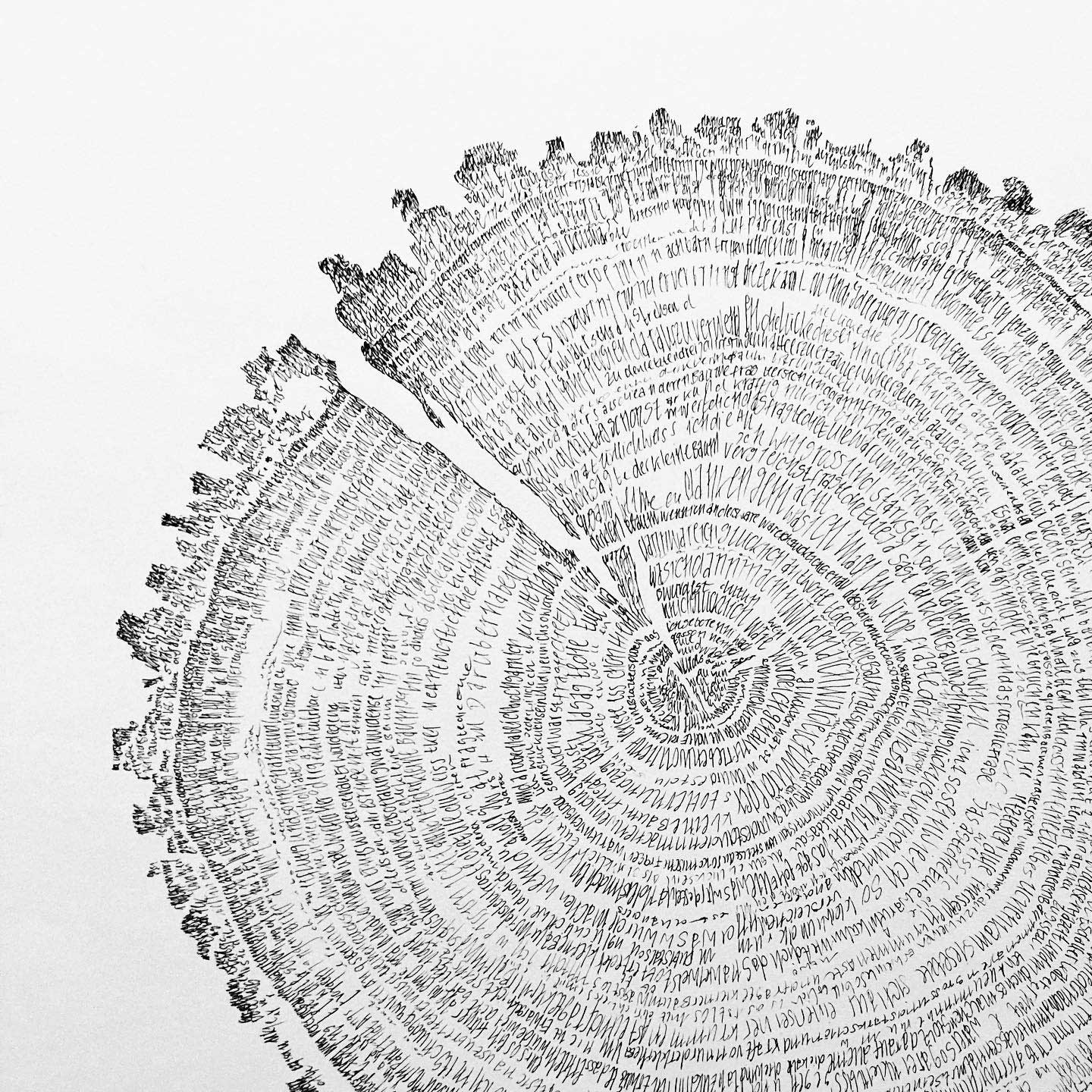 Chris van Weidmann: Erinnerungen / Handgeschrieben mit Tusche, 80 x 60 cm, 2023 Image: Chris van Weidmann