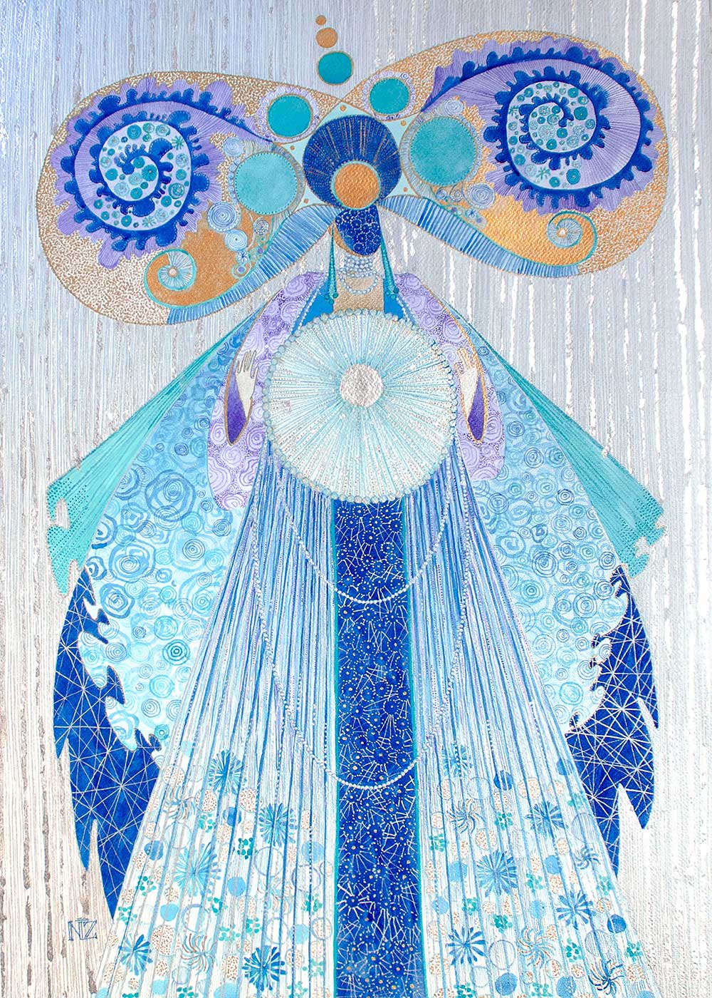 Natalia Zarali: Donatrice di Vita / Ink on paper, silver leaf, 50x70cm, 2024 / Courtesy of Zarali, Rhodes Greece Image: Natalia Zarali